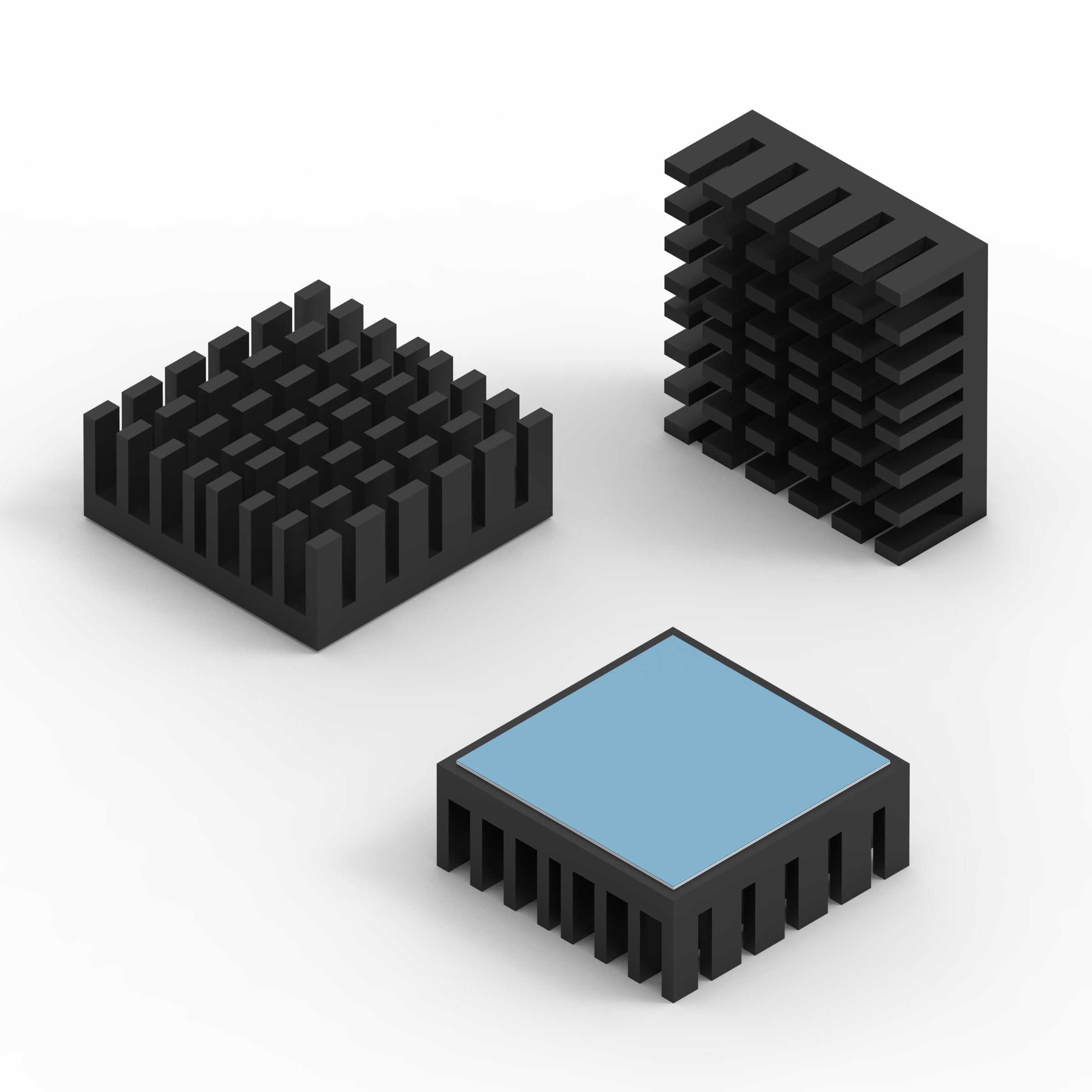Cooling fins for diffuse airflow conditions, in the version with thermal interface material
